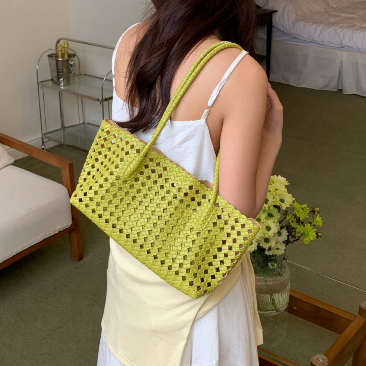Hollow-out Woven Shoulder Bag For Women