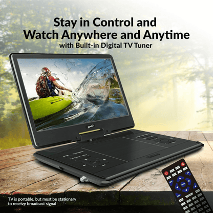 Supersonic 14-Inch Portable LED DVD Player with Built-in Hybrid TV Tuners ACDC Compatible