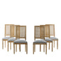 French Country Dining Chair With Rectangular Cane Backrest And Smooth Upholstered Seating