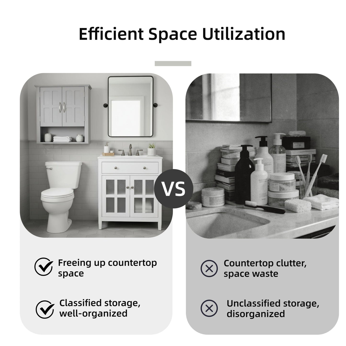 Multi Functional Wall Mounted Cabinet With Adjustable Shelves For Bathroom