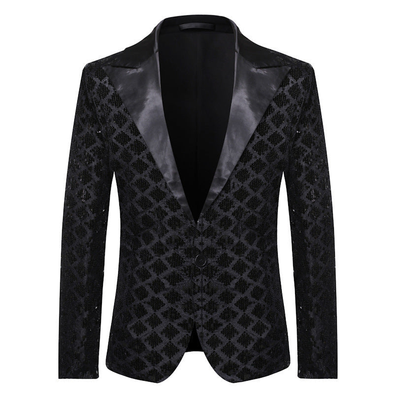 Stage Banquet Host Party Diamond-Shaped Sequin Suit Tuxedo Coat