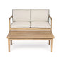 Outdoor Acacia Wood Loveseat with Coffee Table, Light Teak Frame