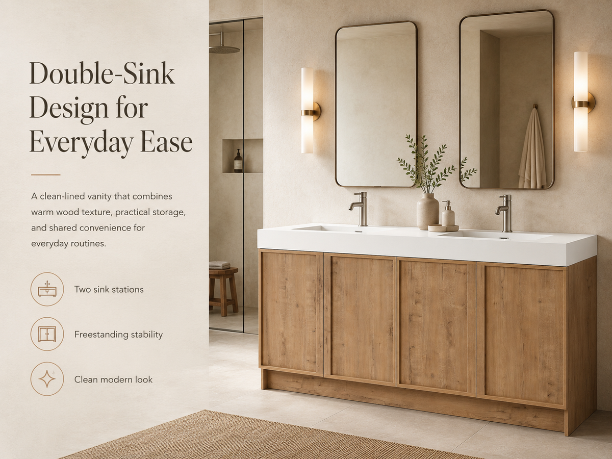 72" Freestanding Bathroom Vanity With Dual Resin Sink