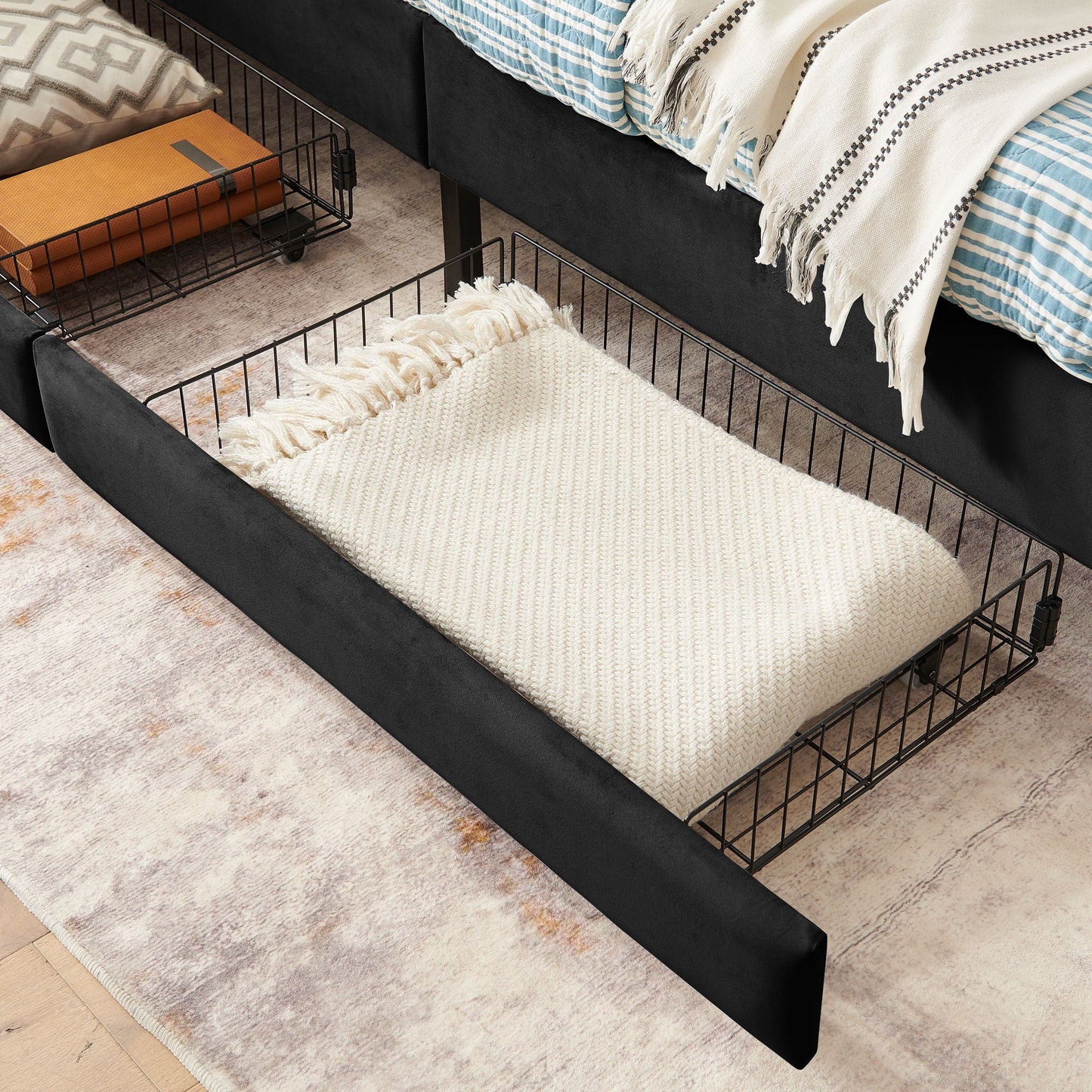 Upholstered Platform Bed Frame With 2 Storage Drawers And Adjustable Sofa Bed