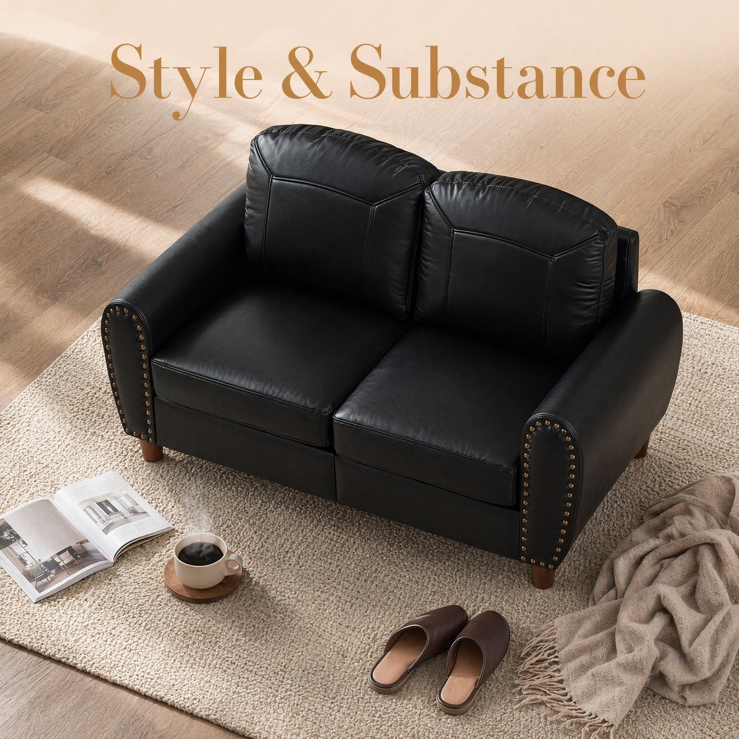 59" Classic Living Room Sofa Loveseat Faux Leather Couch