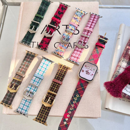 Christmas-themed Wool And Leather Watch Strap Suitable For