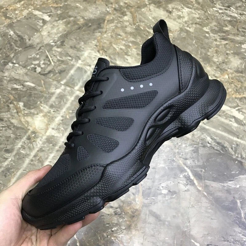 2026 Summer New Men's Casual Shoes, Fly Knit Mesh Breathable Sneakers, Black Lace-Up Platform Sole Versatile Trendy Footwear