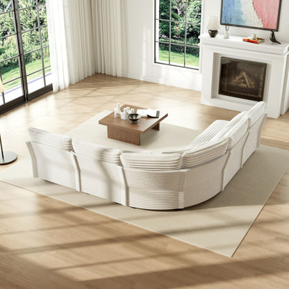 5 Seater L Shaped Sectional Sofa With Curved Corner, 7 Pillows