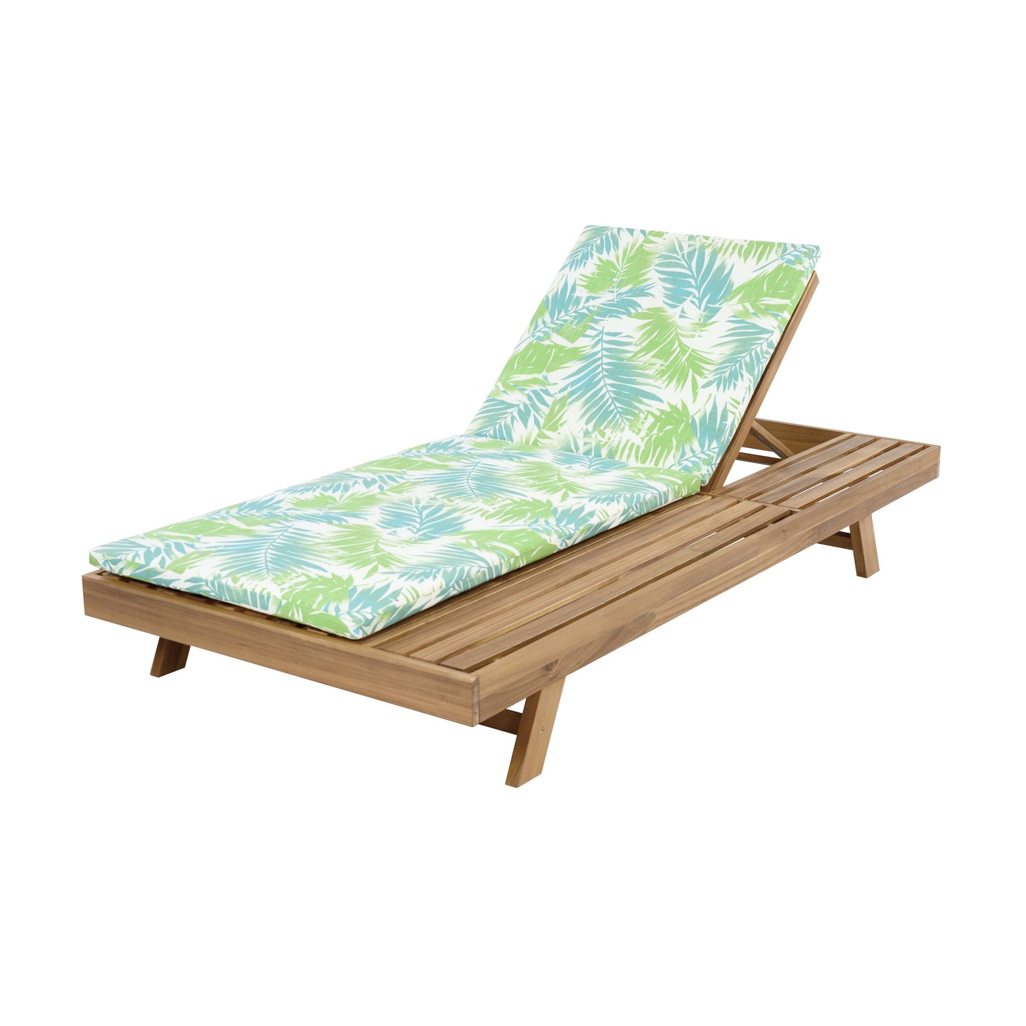 Lounge Chaise Set, Space Available On One Side, Acacia Wood In light brown With Water-Resistant Lounge Cushions (Leaf Coconut & 2 Inch Thick) – Matching Cream/Dark Grey Version Available