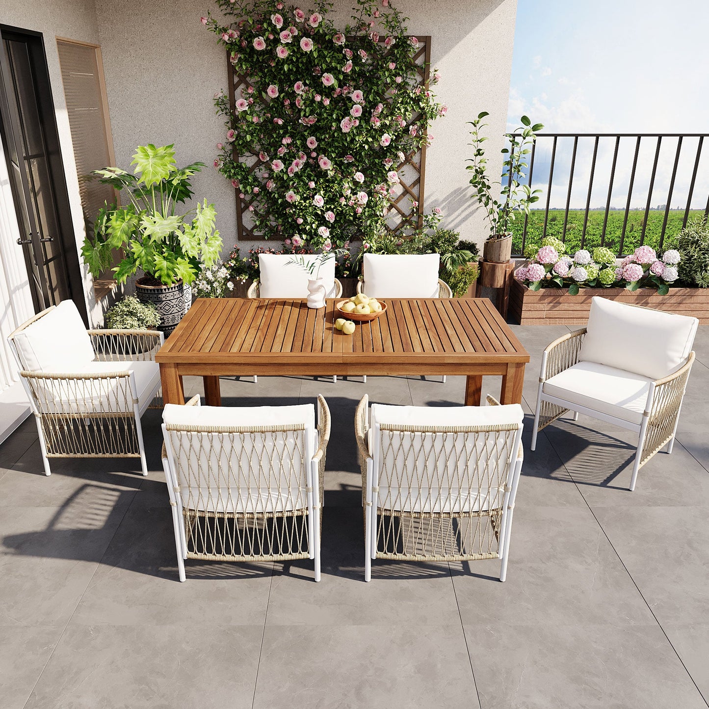 TOPMAX Patio 7pcs Wooden Dining Table Set