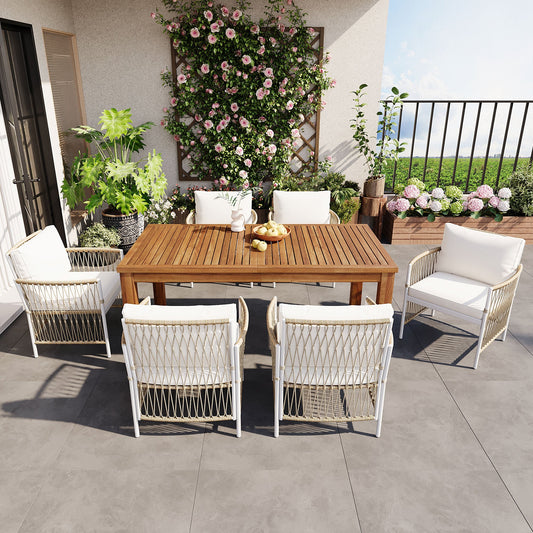 TOPMAX Patio 7pcs Wooden Dining Table Set