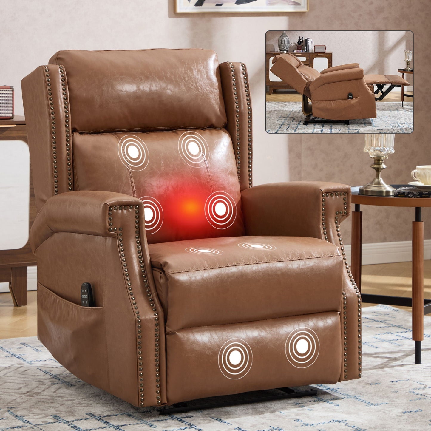 Manual Recliner Chair  With Heavy Duty Motion Mechanism, 8 Vibrating Nodes And 3 Massage Modes For Living Room