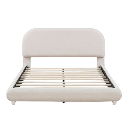 Upholstered Platform Bed With Thick Solid Frame And Stylish Curve-Shaped Design