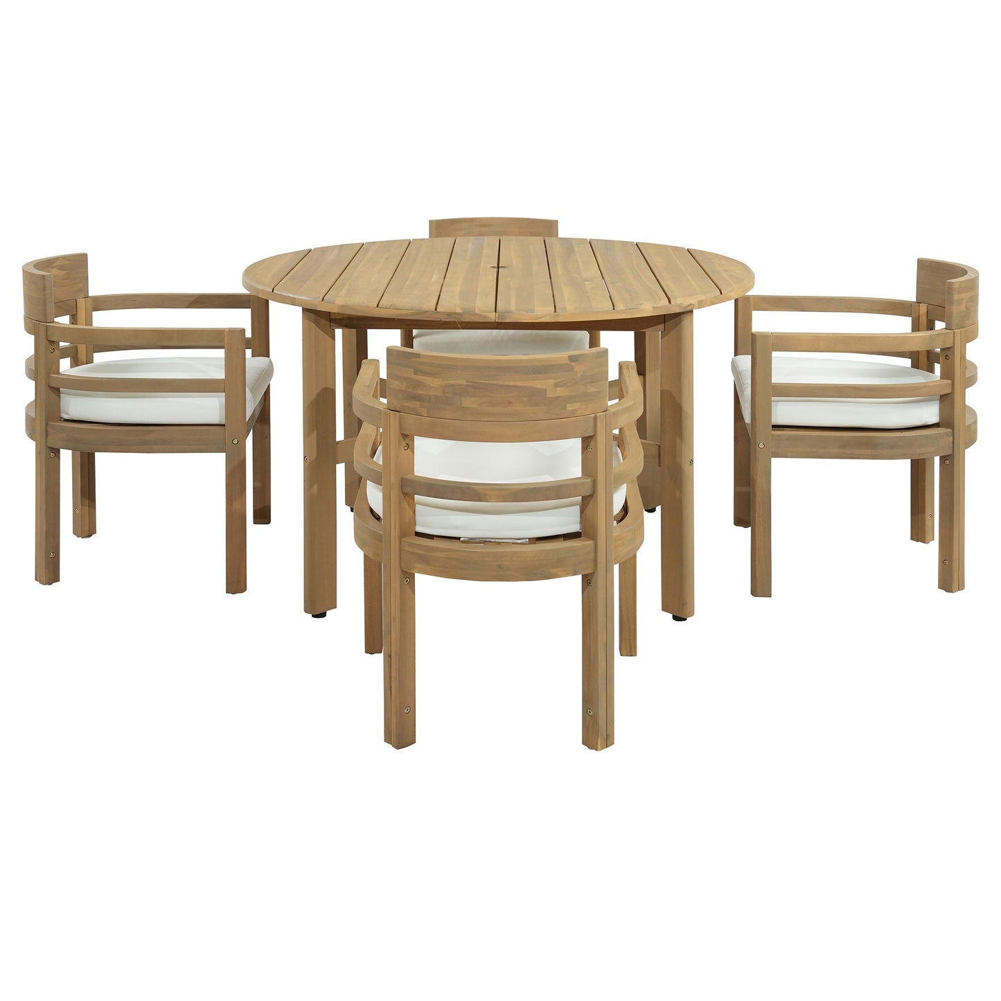 5 Piece Round Patio Table & Cushioned Armrest Chairs, Outdoor Dining Set With Umbrella Hole