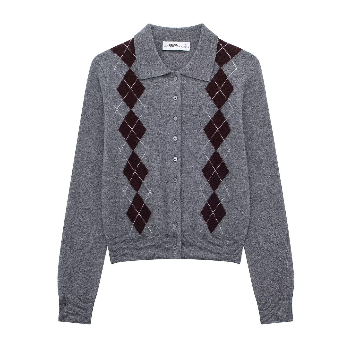 Womens Fashion Lapel Long-Sleeve Single-Breasted Knit Cardigan