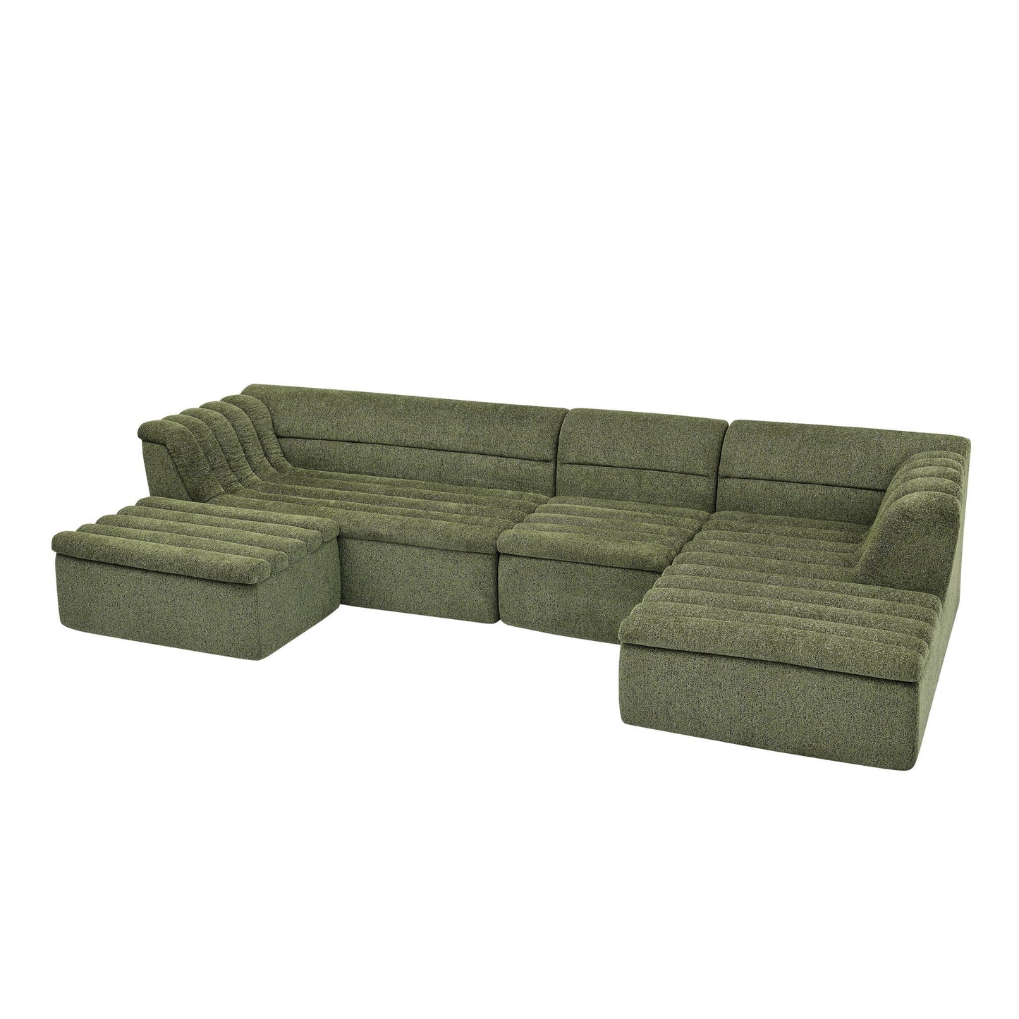 U-Shaped Modular Sectional Sofa With Chaise And Movable Ottoman With Wave-Shaped Armrest