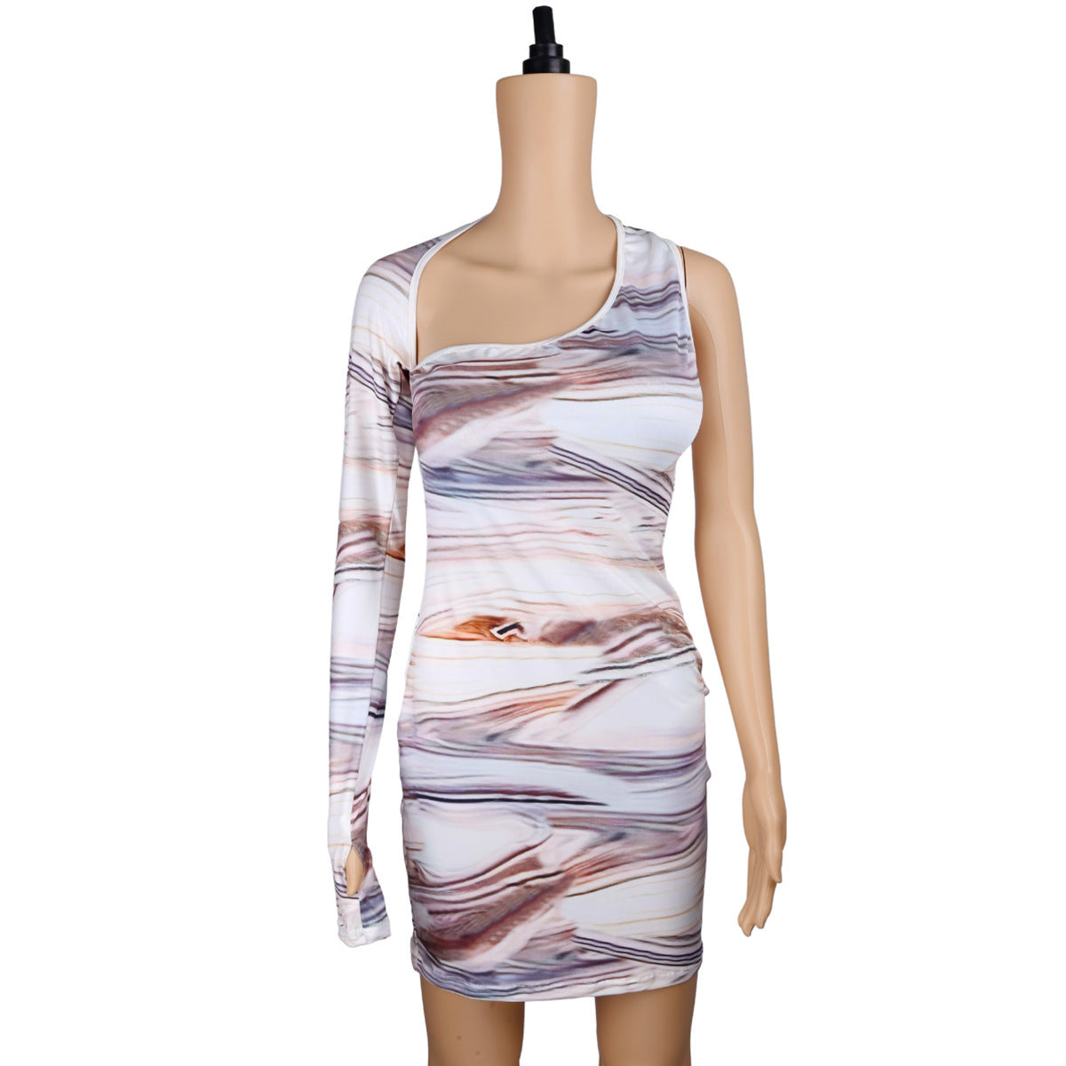 White-Brown Woodgrain Print One Sleeve  Back