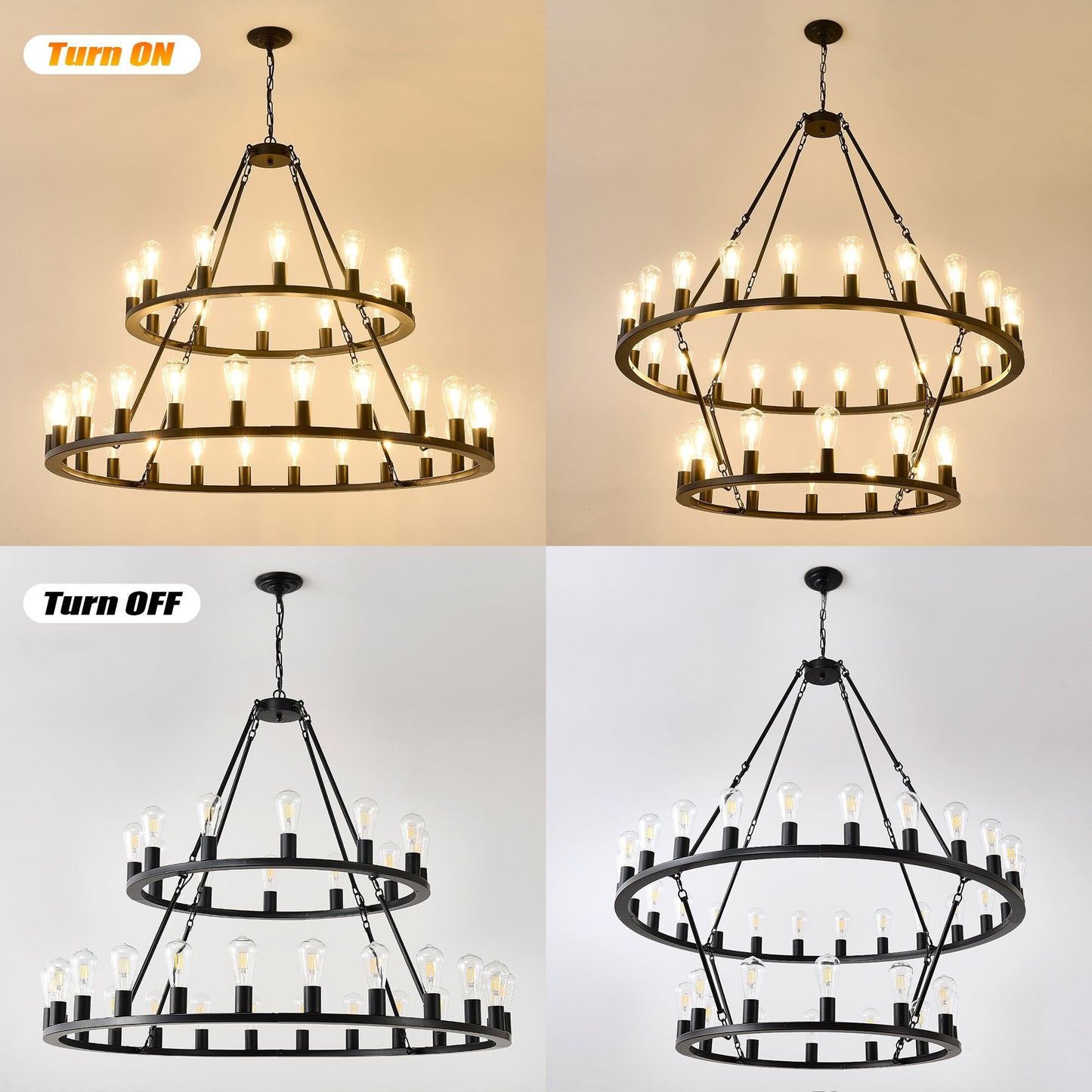 52 Inch Black Wagon Wheel Chandelier, 36-Lights