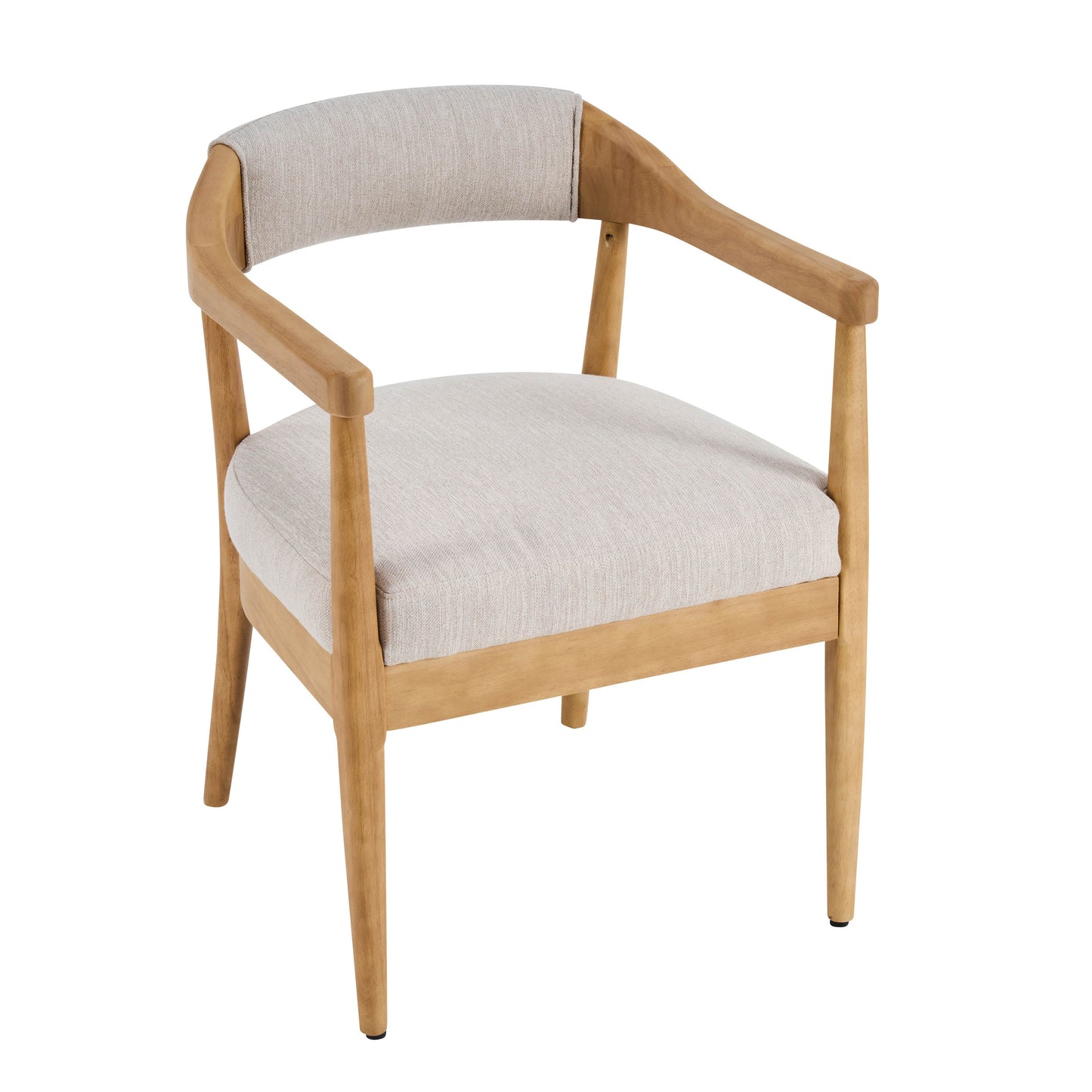 Wood Frame Upholstered Dining Chairs with Armrests (Set of 2) - Beige + Natural