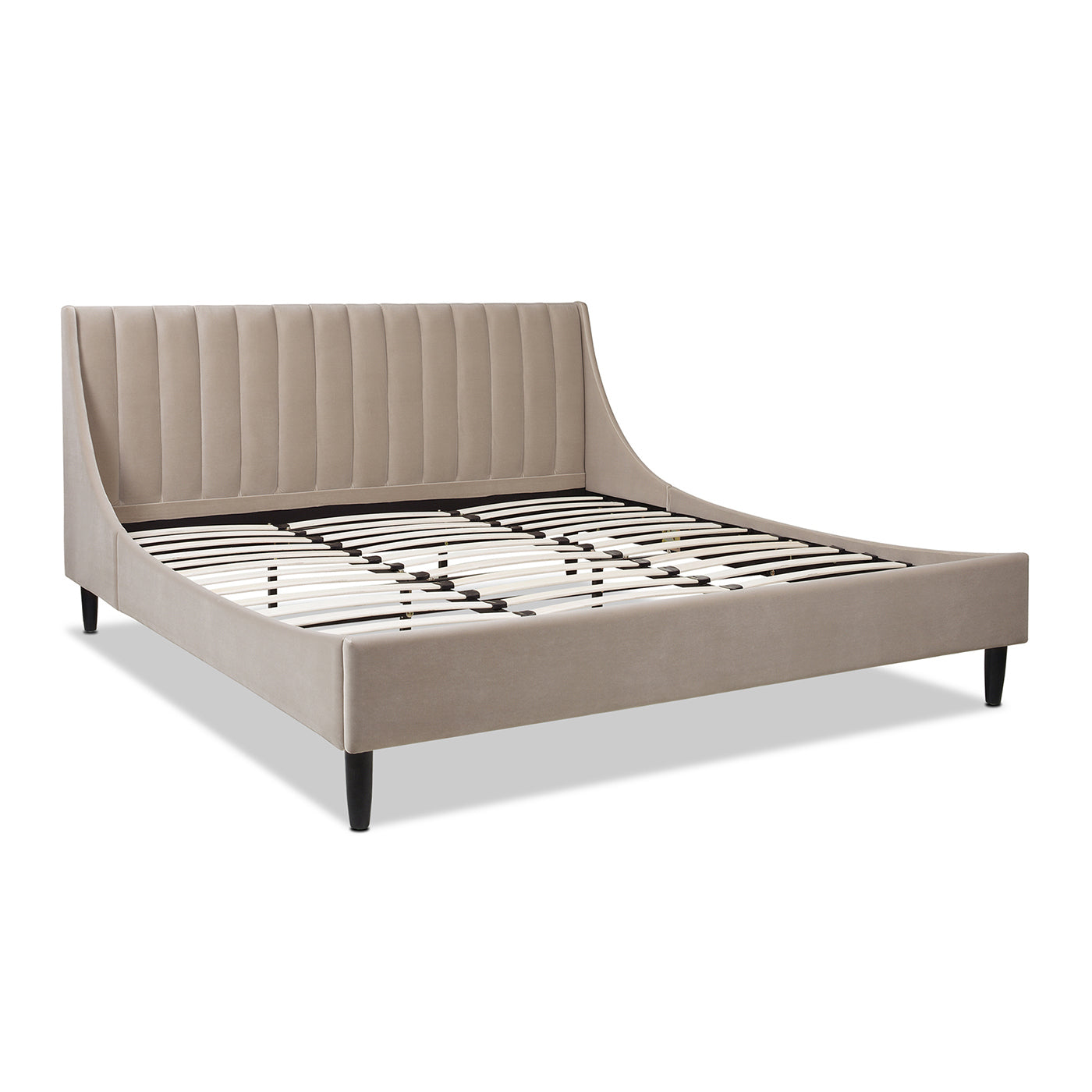 Aspen Vertical Tufted Headboard Platform Bed Set, King, Mink Beige Performance Velvet