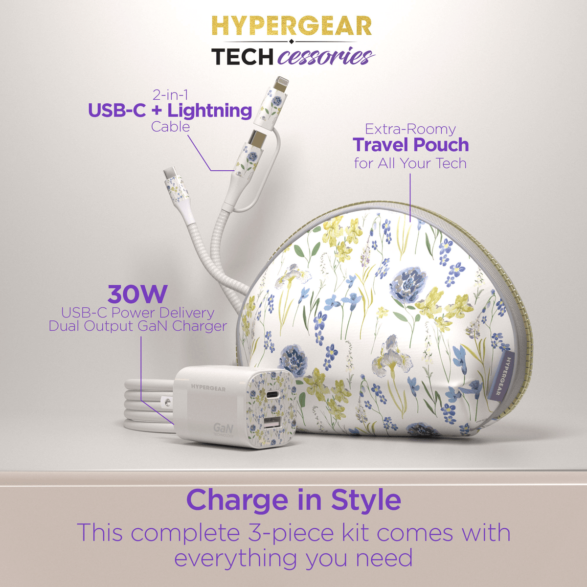 HyperGear TECHcessories 30W USB-C PD Charging Kit with Travel Pouch