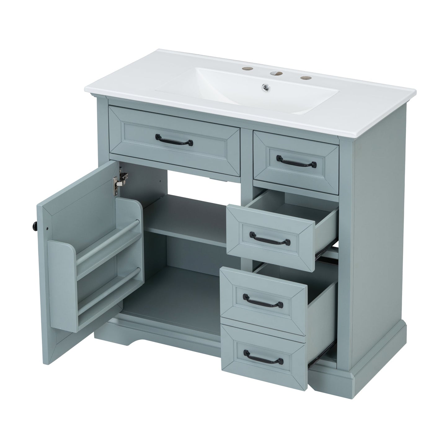 36" Bathroom Vanity with Ceramic Sink and Storage