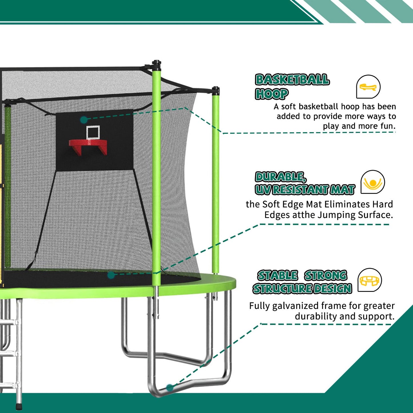 14FT Sports Fitness Trampoline with Enclosure Net