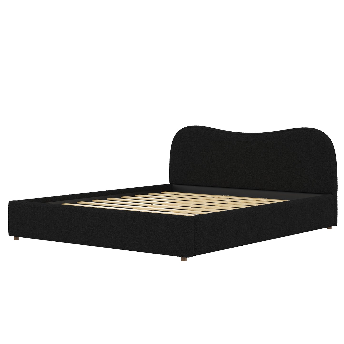 King Size Upholstered Platform Bed with Wooden Slats