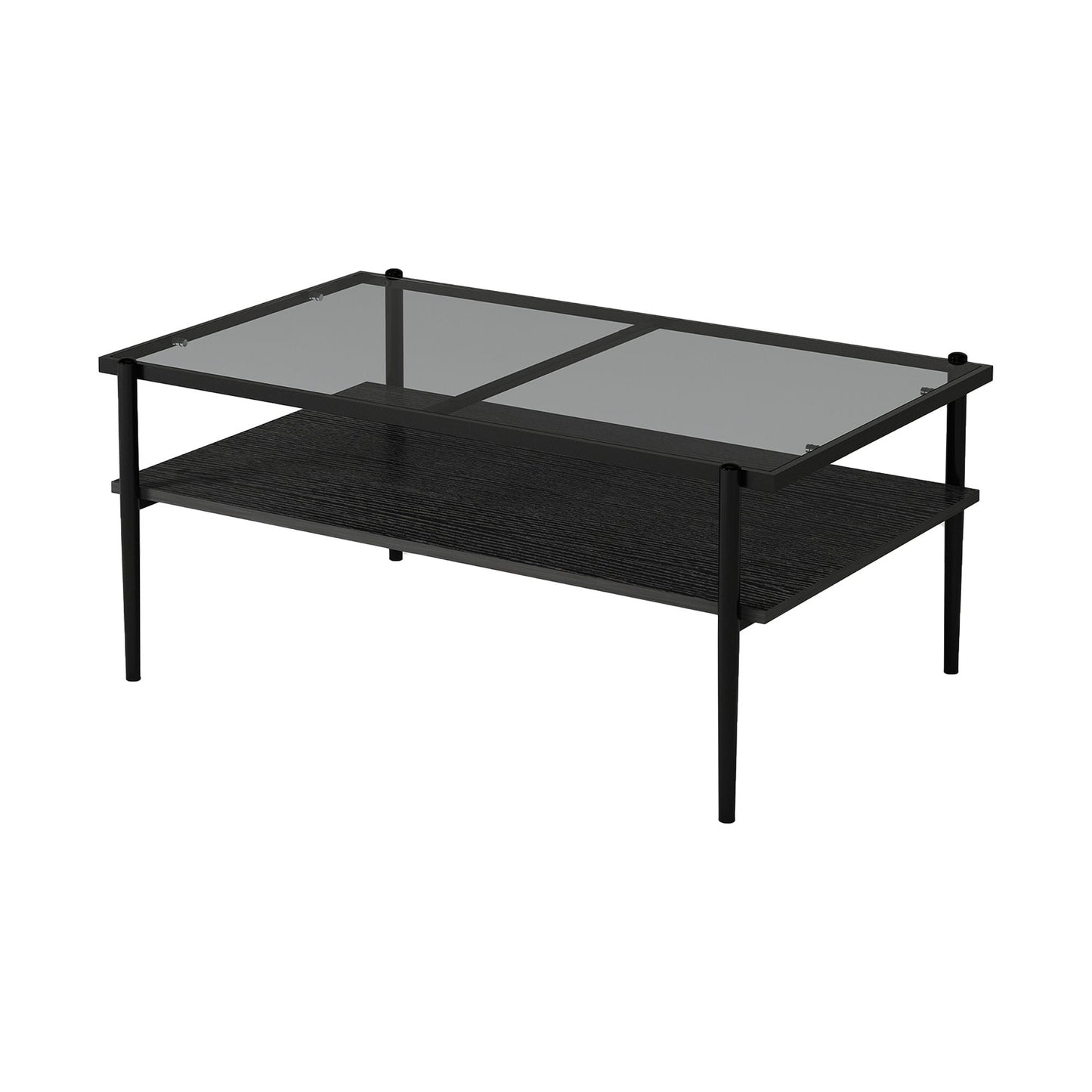 Rectangle Coffee Table With Tempered Glass Top And Legs, Modern Table For Living Room