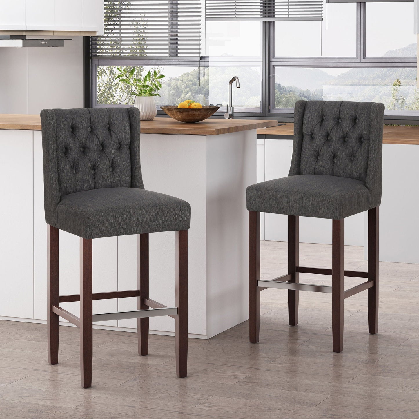 Solstara Upholstered Dining Barstool with Button Tufted and Wing Back