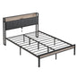 Modern Bed Frame With LED Lights, Upholstered Headboard, USB Charging