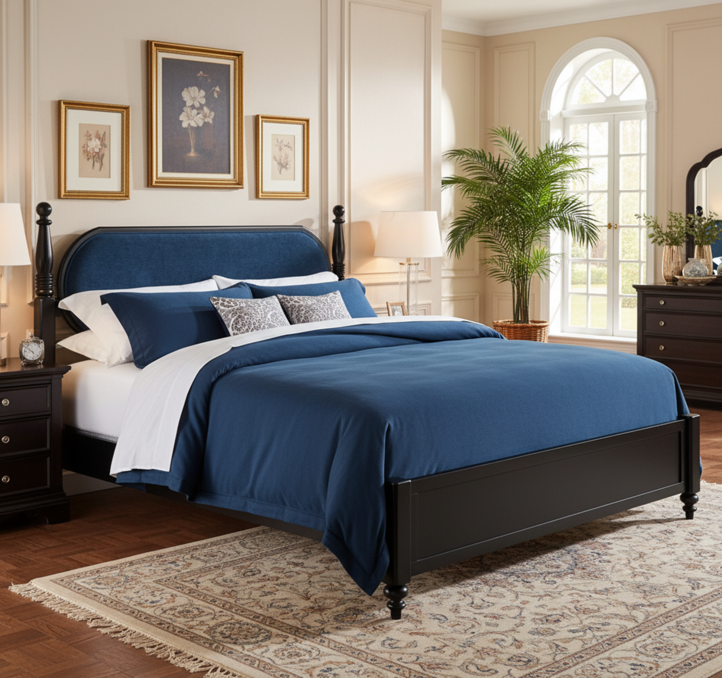 Queen Bed Frame, Solid Wood Platform with Slats