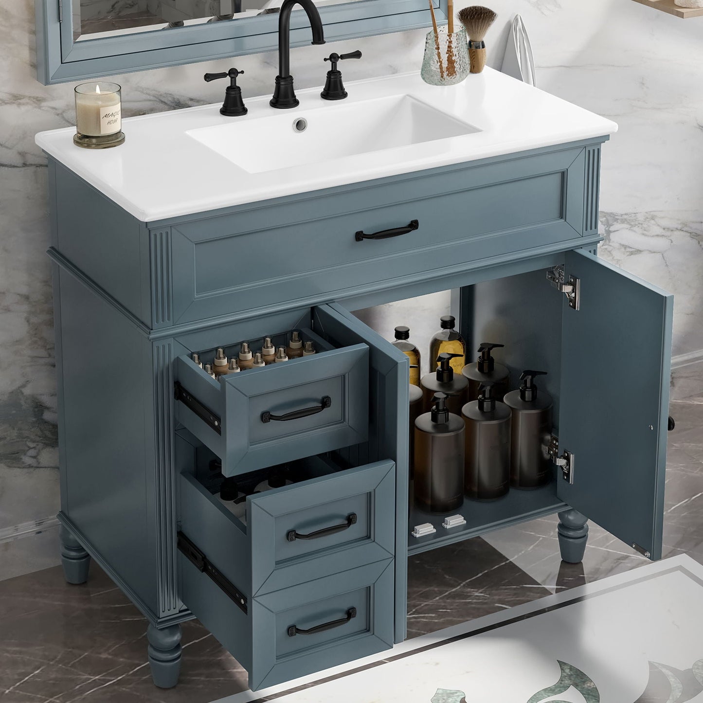 Bathroom Vanity With Sink, 2 Doors 2 Drawers, Freestanding Design