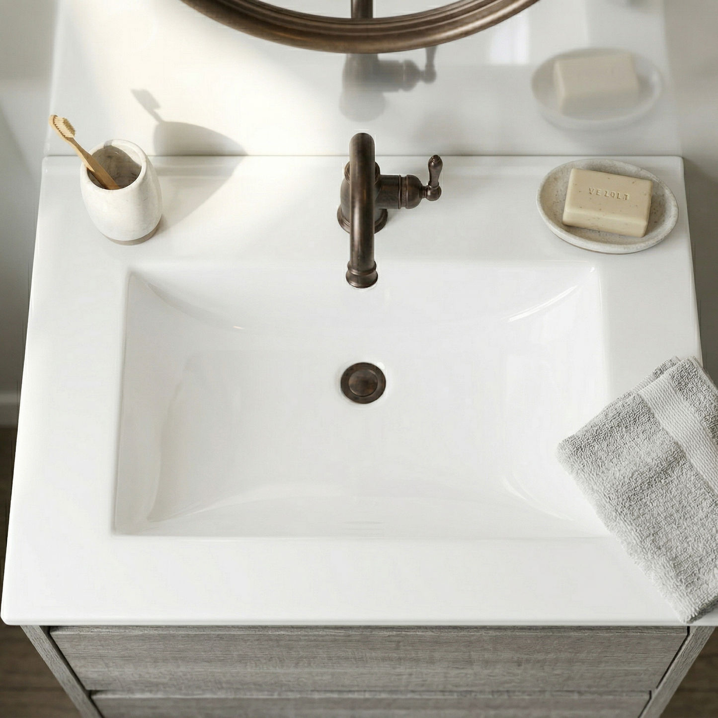 30Inch x 18.5Inch Ceramic Bathroom Vanity Sink Top with Single Hole