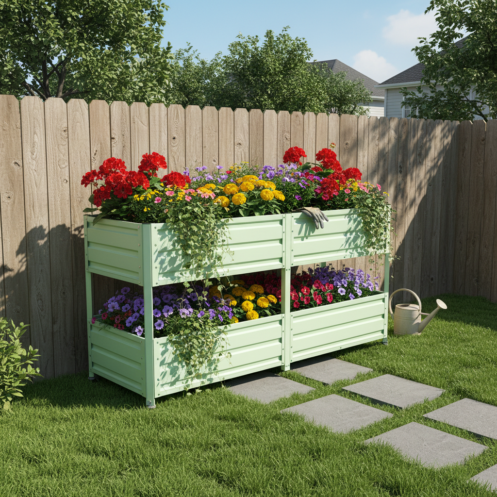 Dual Tier Elevated Metal Raised Garden Bed with Lockable Wheels