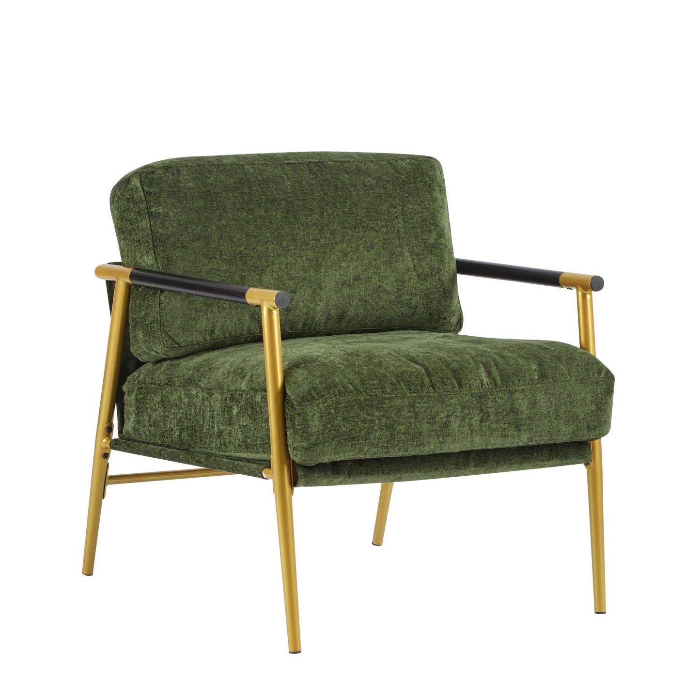 Modern Accent Chair With Plush Cushions and Wooden Armrests