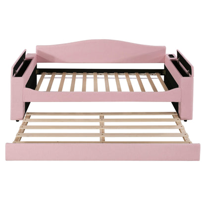 Upholstered Daybed With Storage Armrests, Trundle And Latest Integrated tooth Audio System