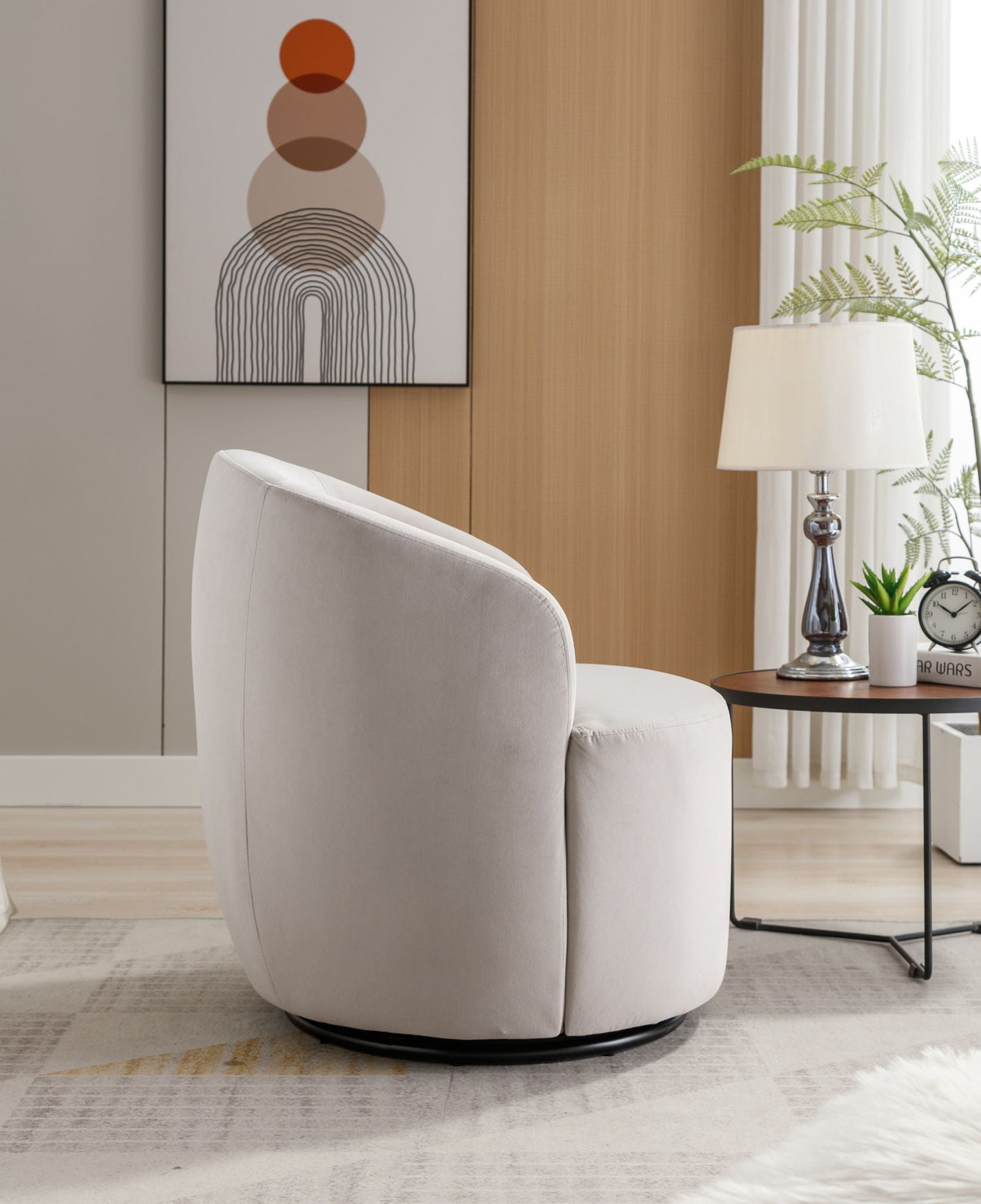 Swivel Accent Armchair Barrel Chair With Powder Coating Metal Ring