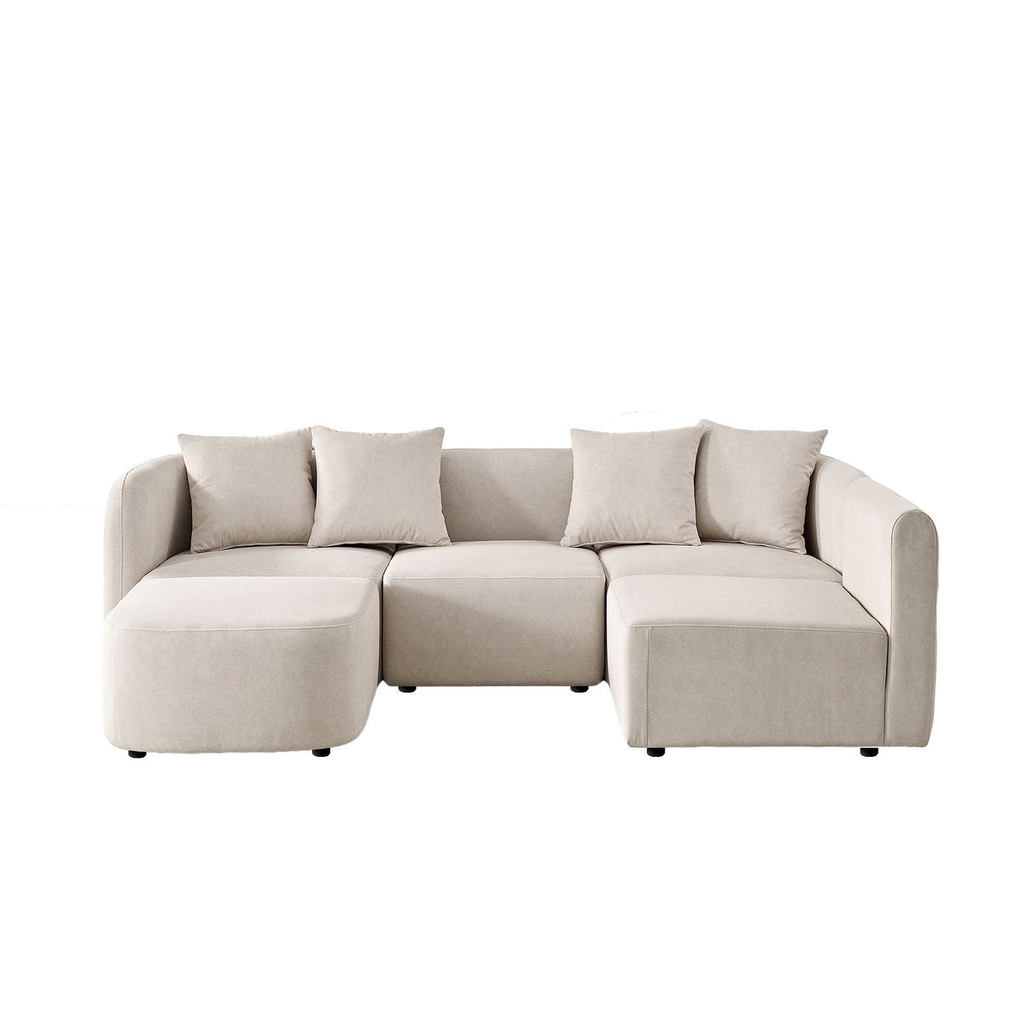 L-Shaped Modular Sectional Sofa With Ottoman, Living Room Furniture Set - Beige