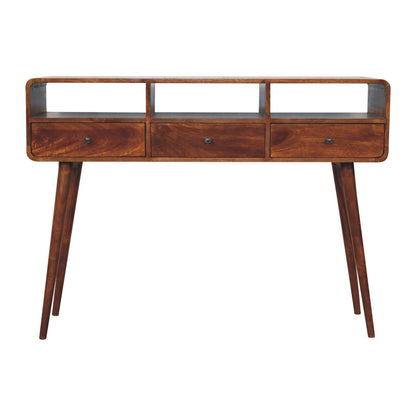 Solid Wood Triple Curved Chestnut Console Table