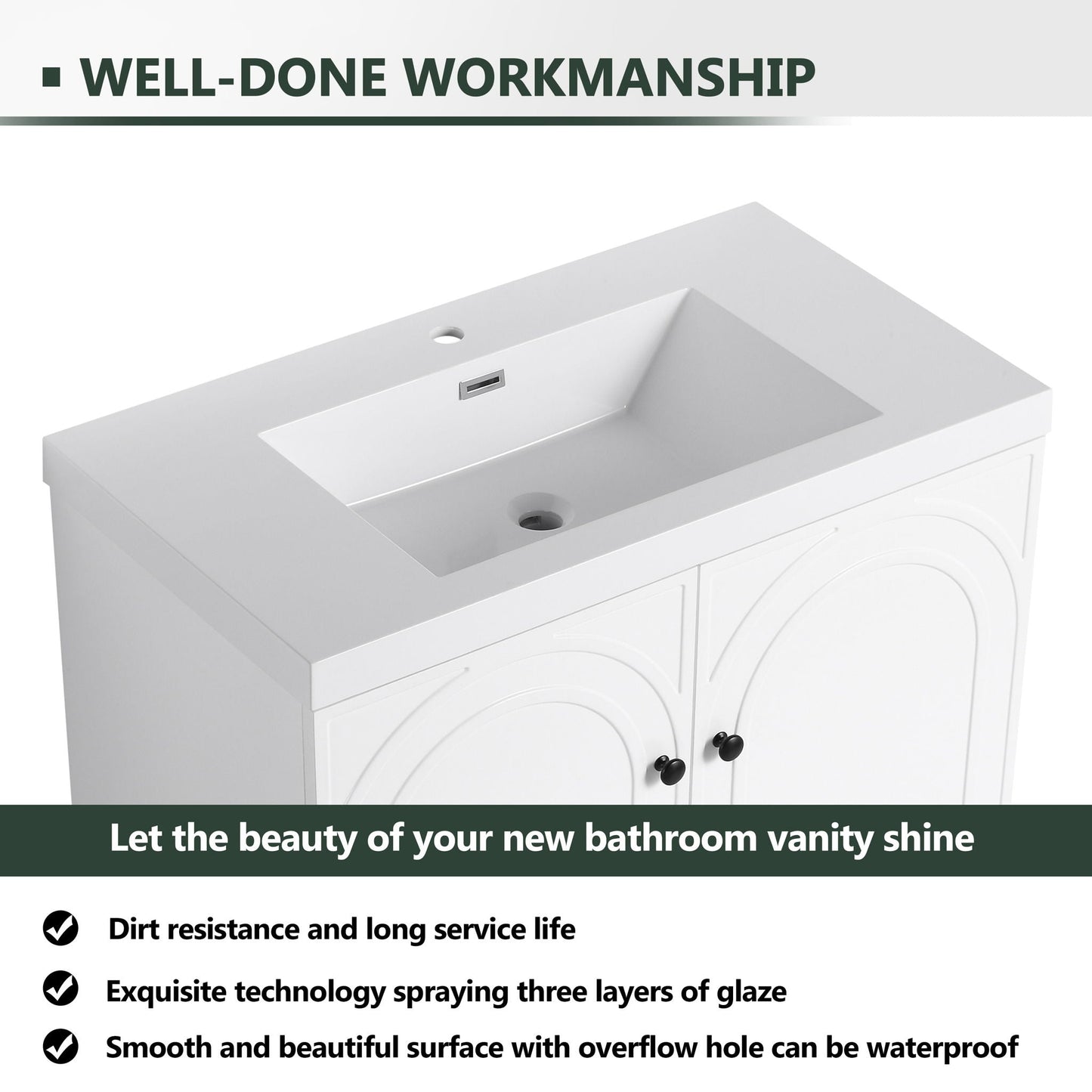 Contemporary Freestanding Bathroom Vanity With Resin Sink & Soft-Close Cabinet Doors