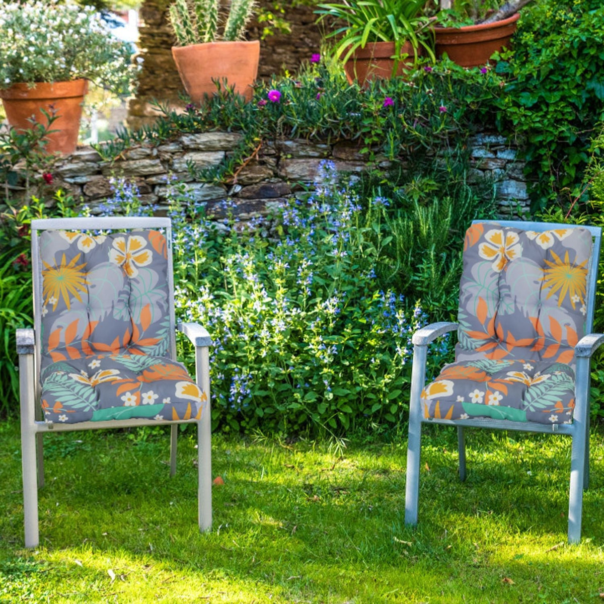 2Pcs Waterproof Rocking Chair Cushion Upper And Lower Back And Seat Sets with Non-Slip Ties Oxford Cloth Surface Polyester Filling Comfortable for Ind