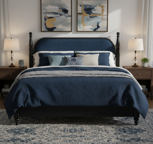 King Bed Frame, Solid Wood Platform with Slats, Modern