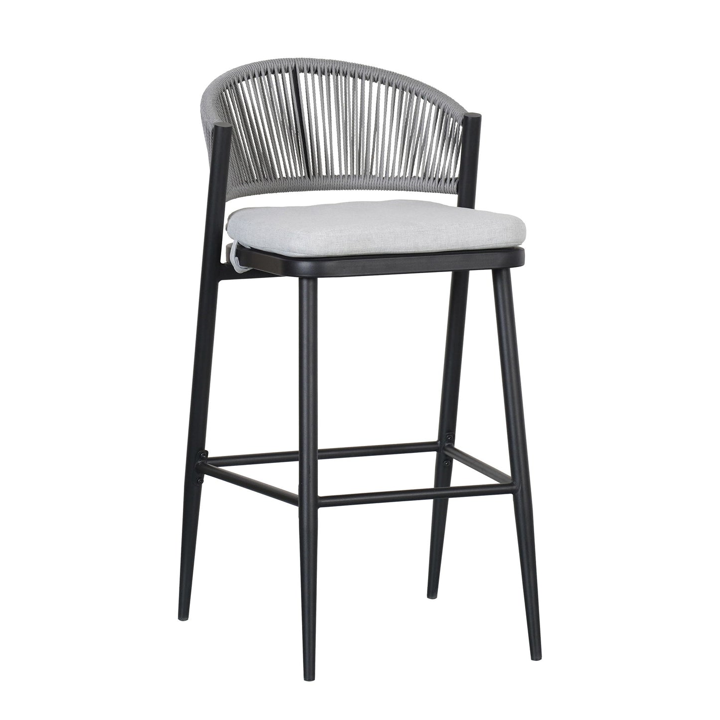 Outdoor Bar Height Metal Frame Counter Stools with Scallop-Shaped Backrest & Water-Resistant Cushions