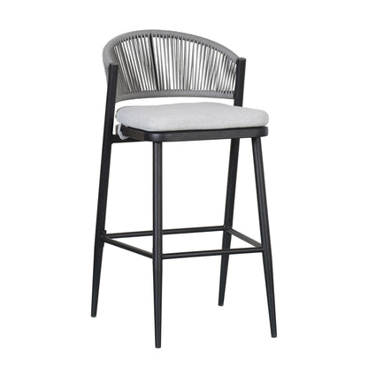 Outdoor Bar Height Metal Frame Counter Stools with Scallop-Shaped Backrest & Water-Resistant Cushions
