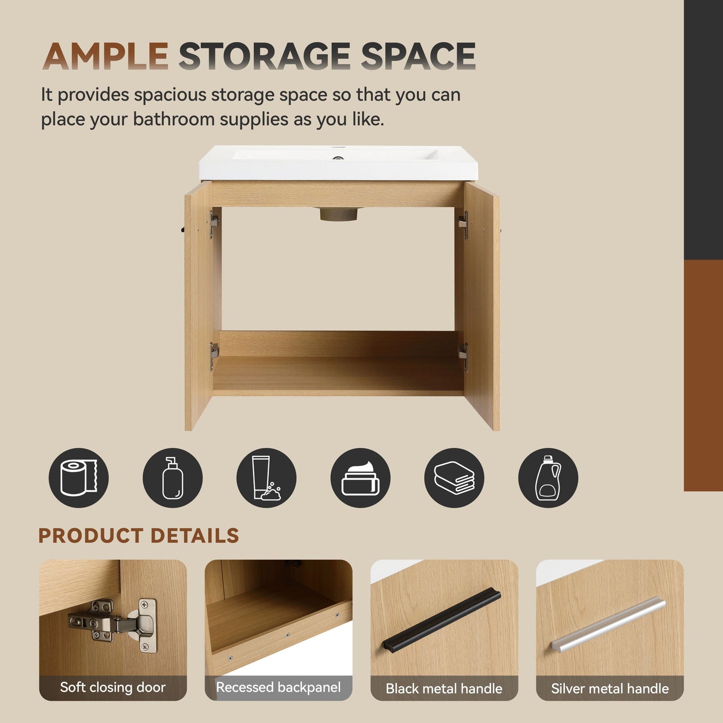 Floating Bathroom Vanity With Sink, Wall Mounted Double Door Storage