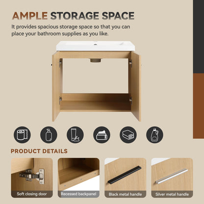 Floating Bathroom Vanity With Sink, Wall Mounted Double Door Storage