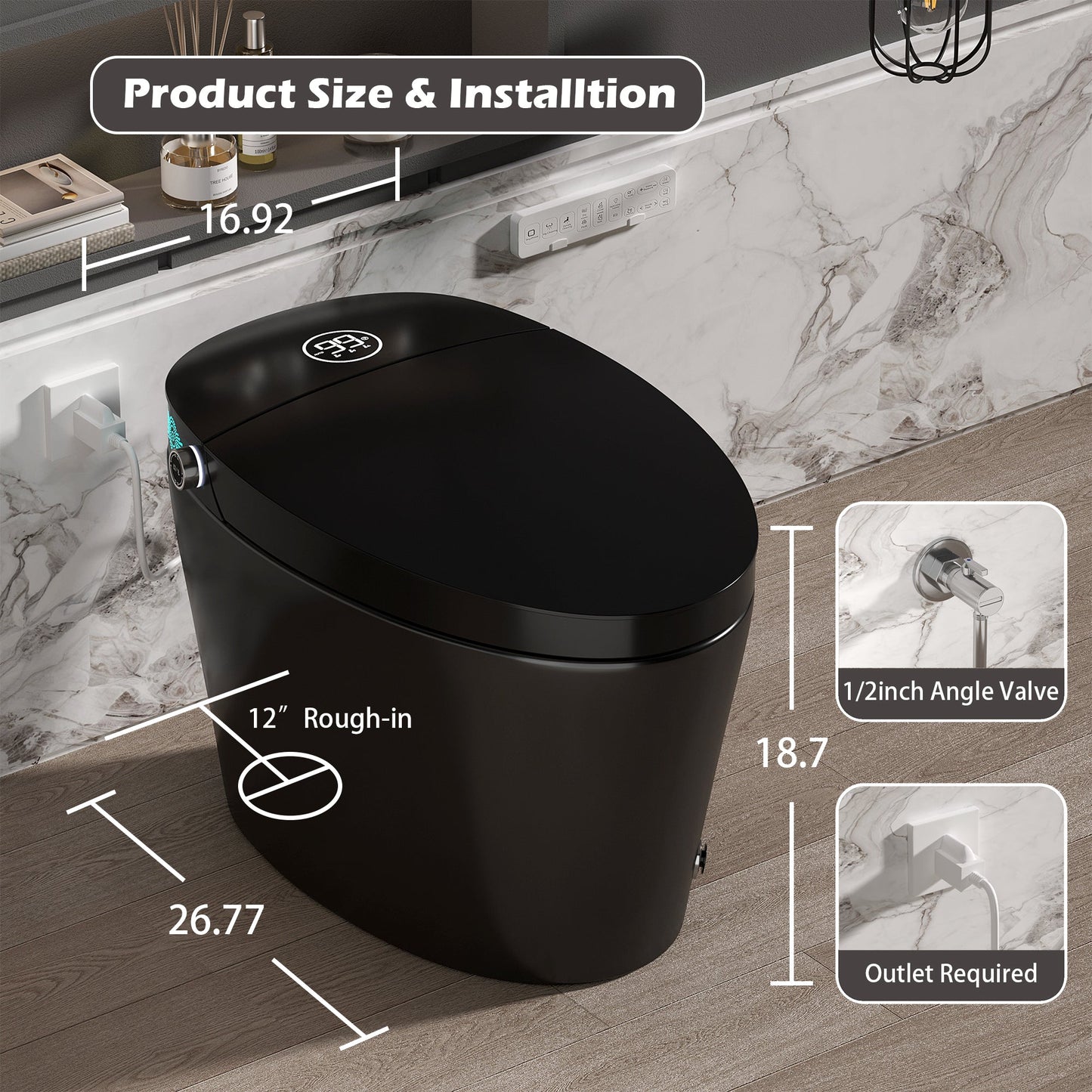 Smart Toilet with Bidet Built-in, Heated Seat, Warm Water & Remote Control