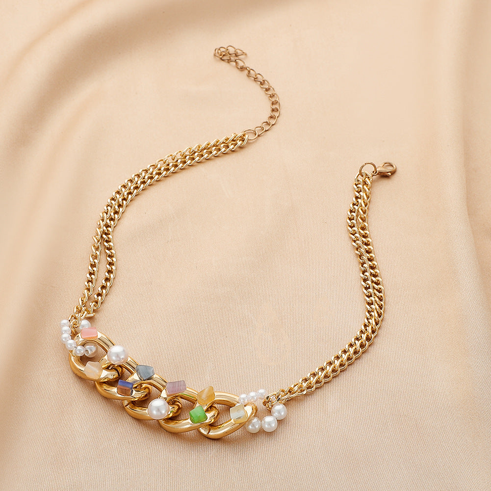 Simple Crushed Stone Aluminum Chain Pearl Pendant