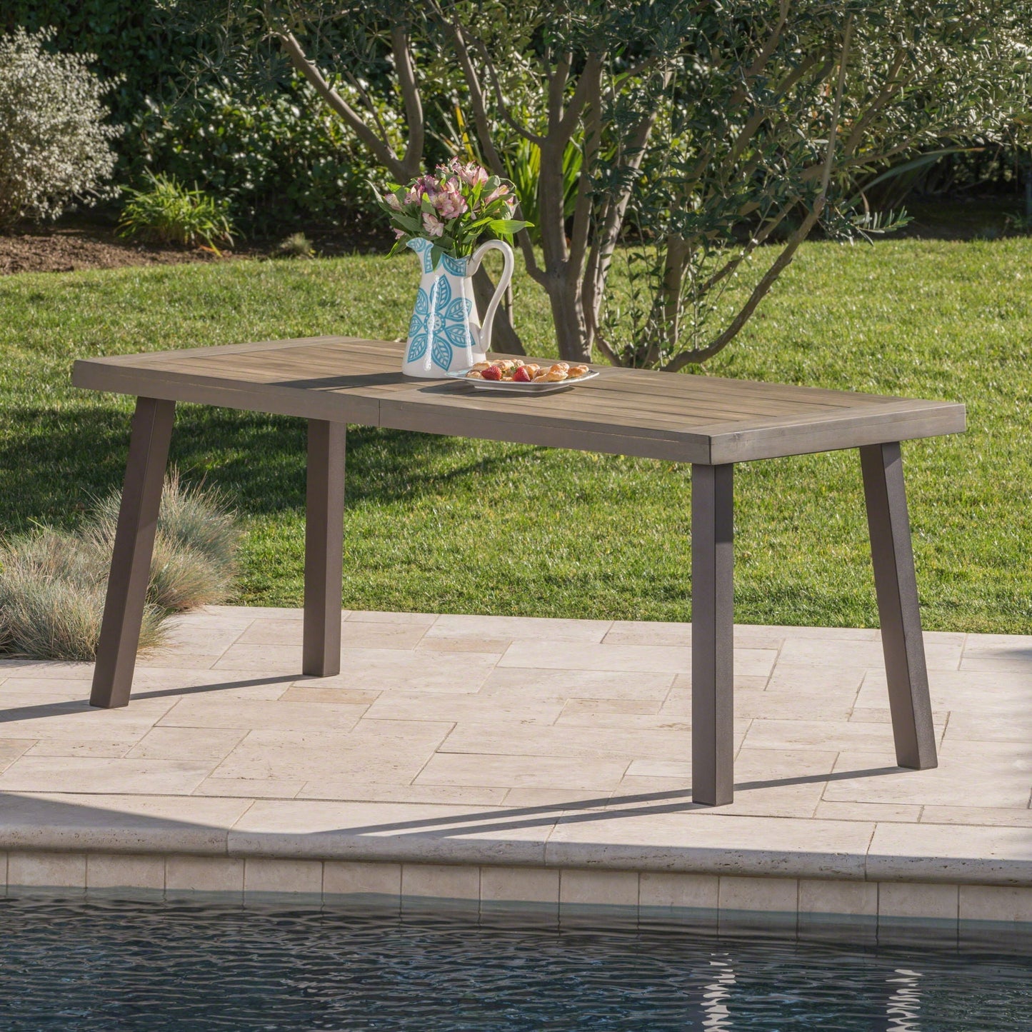 Acacia Wood Dining Table with Slat Design
